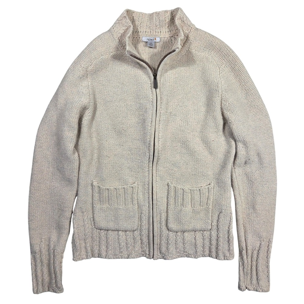 Carhartt Womens Lambswool Full Zip‎ Knit Cardigan Sweater Cream M Outdoors Work